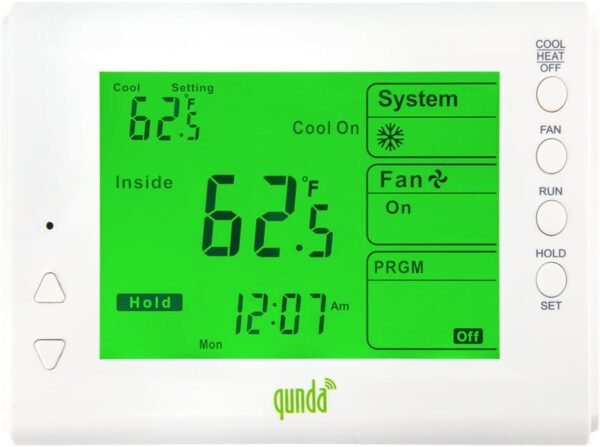 Universal Thermostat 5+2 Programmable for Multistage HVAC Systems - Large LCD Display - Battery or 24V Hardwire Powered - Compatible with Gas, Electric, and Oil Home Systems - Backlight