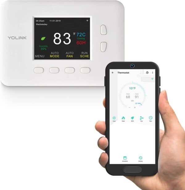 YoLink Smart Thermostat, Now Heat Pump Compatible, Android & iOS App, YoLink Hub or SpeakerHub Required