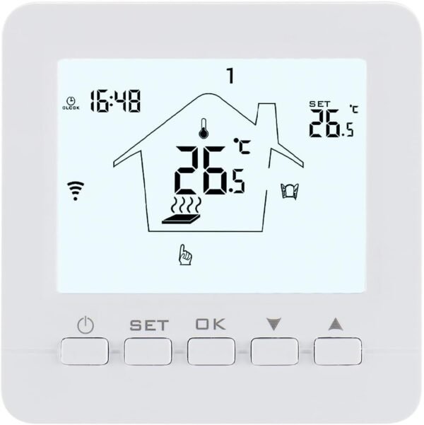 WiFi Smart Thermostat WG02B05,Heat Only 2.4GHz Wi-Fi APP TUYA for Electric Underfloor Heating with 3m Probe Sensor,Compatible with Alexa Echo/Google Home,AC90-240V Max16A White Backlight