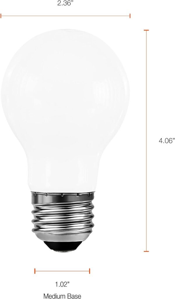 SYLVANIA Reduced Eye Strain A19 LED Light Bulb, 60W = 8W, 13 Year, Dimmable, Frosted, 2700K, Soft White - 4 Pk - Image 6