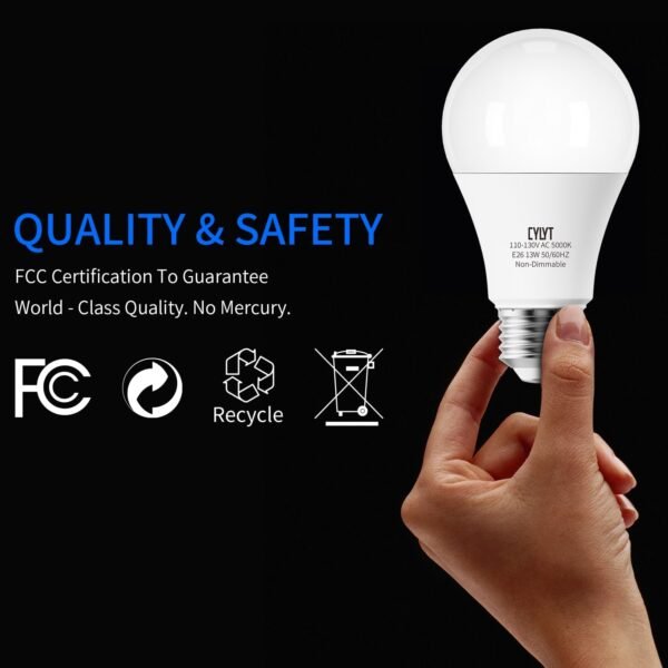 100W Equivalent Bright LED Light Bulbs, Daylight White 5000K A19 Lightbulbs, Focos LED para Casa, for Kitchen Bedroom Indoor, 1500 Lumens, E26 Standard Base, Non-Dimmable, 4-Pack - Image 4