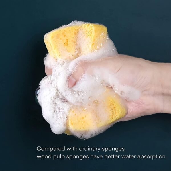 10 Pack Washing up Sponge Kitchen - Biodegradable Natural Cellulose Sponges, Non Scratch Pop up Sponges for Dish Countertops Sinks Floors & Showers Tile Sinks Glass Cleaning (Yellow, No Fade) - Image 3