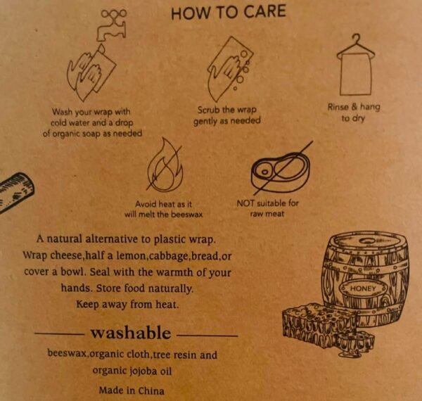 Washable Beeswax Food Wraps, 3 Sizes: Small 7 x 8 in, Medium 10 x 11 in, Large 13 x 14 in (VEGGIES) - Image 6