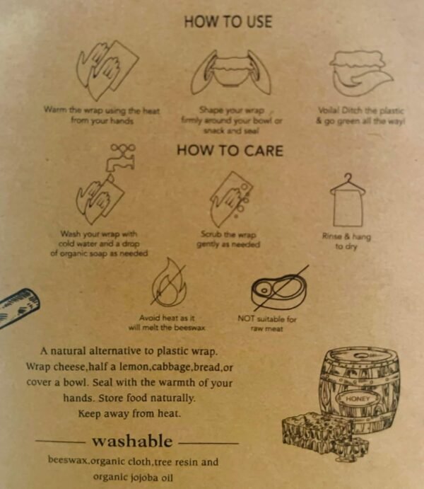 Washable Beeswax Food Wraps, 3 Sizes: Small 7 x 8 in, Medium 10 x 11 in, Large 13 x 14 in (VEGGIES) - Image 3