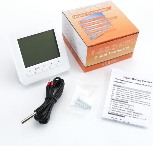 WiFi Smart Thermostat WG02B05,Heat Only 2.4GHz Wi-Fi APP TUYA for Electric Underfloor Heating with 3m Probe Sensor,Compatible with Alexa Echo/Google Home,AC90-240V Max16A White Backlight - Image 8