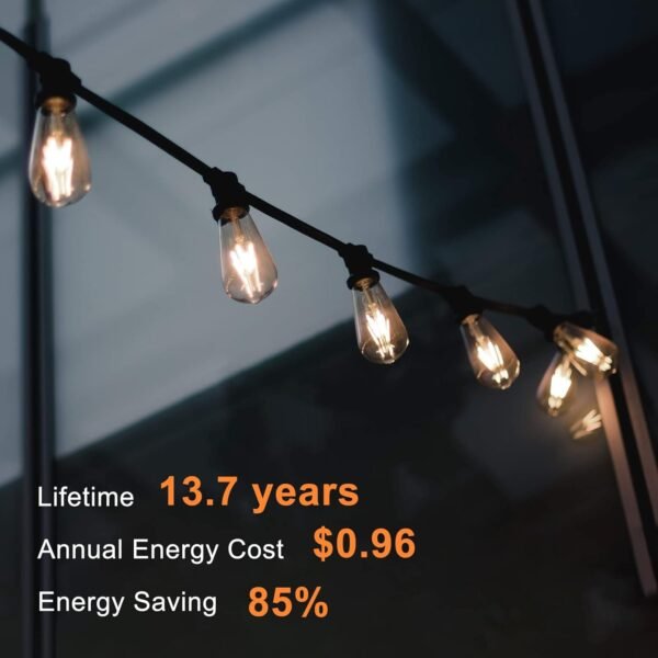 TJOY Edison Light Bulbs 60W Equivalent, Dimmable Vintage LED Light Bulbs, E26 Medium Base, Warm White 2700K, ST58, 8W, 800LM, 80+ CRI, Antique Decorative Filament LED Bulb, Clear Glass, 6 Pack - Image 3