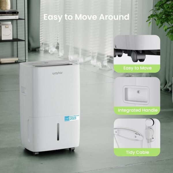 Waykar 120 Pints Energy Star Dehumidifier for Spaces up to 6,000 Sq. Ft at Home, in Basements and Large Rooms with Drain Hose and 1.14 Gallons Water Tank (JD025CE-120) - Image 7