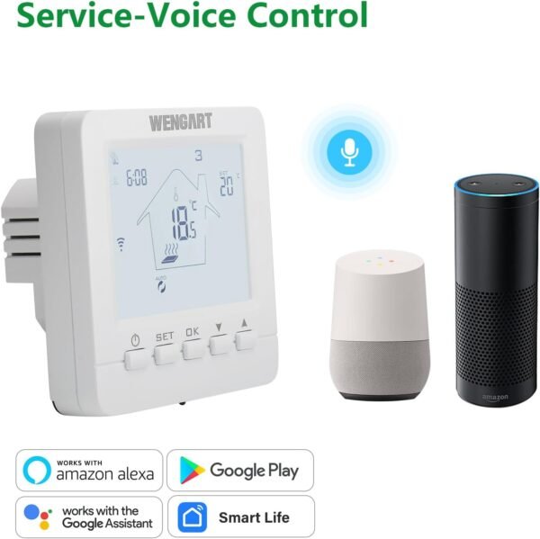 WiFi Smart Thermostat WG02B05,Heat Only 2.4GHz Wi-Fi APP TUYA for Electric Underfloor Heating with 3m Probe Sensor,Compatible with Alexa Echo/Google Home,AC90-240V Max16A White Backlight - Image 7