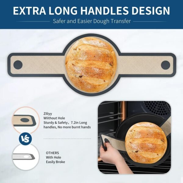 2 Pcs Silicone Bread Sling for Dutch Oven Liners Silicone Baking Mat [Non-Stick & Heat Resistant] Reusable Sourdough Bread Baking Supplies with Long Handle Bread Making Tools for Transfer Sourdough - Image 4