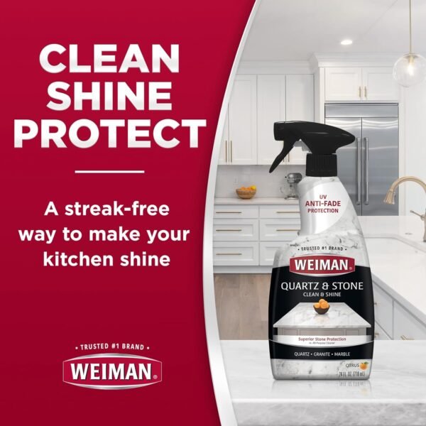 Weiman Quartz Countertop Cleaner and Polish - 24 Ounce (2 Pack w/MicroFiber Towel Included) - Clean and Shine Your Quartz Countertops Islands and Stone Surfaces with UV Protection - Image 2