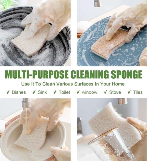 Wood Pulp Cotton and Sisal Double-Sided Cleaning Sponges, Non-Scratch, Absorbent, Hard-Wearing, Pack of 6, Cleaning Dishes, Kitchen Countertops, Kitchenware, Non-Stick Cookware, Sinks, Tan - Image 4