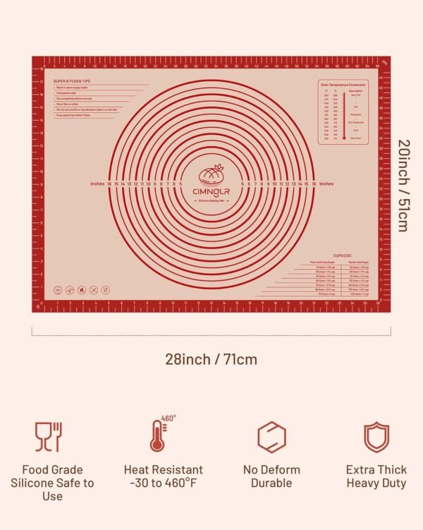 28x20 Inch Extra Large Silicone Pastry Mats for Rolling Dough Non Slip-Silicone Dough Mat for Counter, Large Silicone Baking Mat, Reusable with Measurements - For Cookies, Bread, Pizza, Fondant, etc. - Image 7
