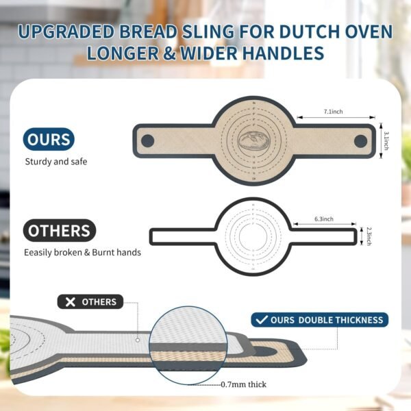 2 Pcs Silicone Bread Sling for Dutch Oven Liners Silicone Baking Mat [Non-Stick & Heat Resistant] Reusable Sourdough Bread Baking Supplies with Long Handle Bread Making Tools for Transfer Sourdough - Image 2