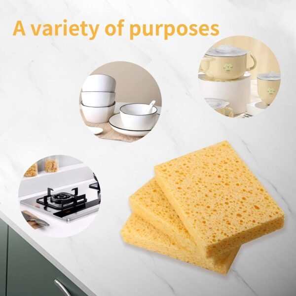 10 Pack Washing up Sponge Kitchen - Biodegradable Natural Cellulose Sponges, Non Scratch Pop up Sponges for Dish Countertops Sinks Floors & Showers Tile Sinks Glass Cleaning (Yellow, No Fade) - Image 5