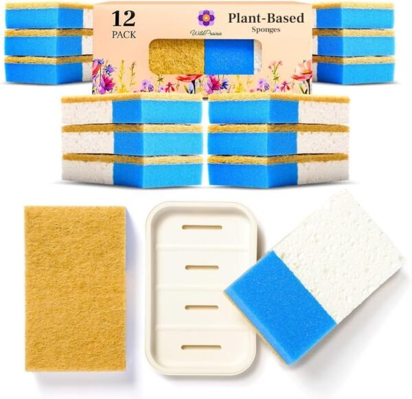12 Pack, Natural Kitchen Sponge, Non-Scratch, Plant-Based, Natural Sponge, Clean, Dishes, Eco Friendly Sponges, Natural Dish Sponge, Eco Sponges, Sponge Kitchen, Natural Sponges