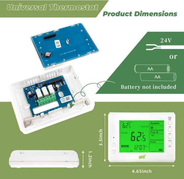 Universal Thermostat 5+2 Programmable for Multistage HVAC Systems - Large LCD Display - Battery or 24V Hardwire Powered - Compatible with Gas, Electric, and Oil Home Systems - Backlight - Image 4