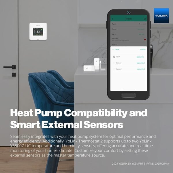 YoLink Thermostat 2, Smart Thermostat with Dual-Stage Heating & Cooling, Heat Pump Support, External Temp Sensors, Remote Control, Scheduling, Alexa & Google, Long-Range Connectivity, Hub Required - Image 3