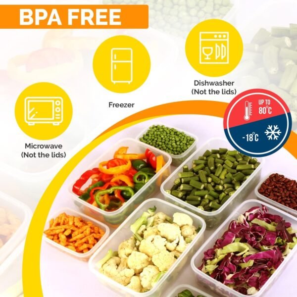 Utopia Kitchen Plastic Food Storage Container Set with Airtight Lids - Pack of 24 (12 Containers & 12 Snap Lids)- Reusable & Leftover Lunch Boxes - Leak Proof & Microwave Safe - Image 4
