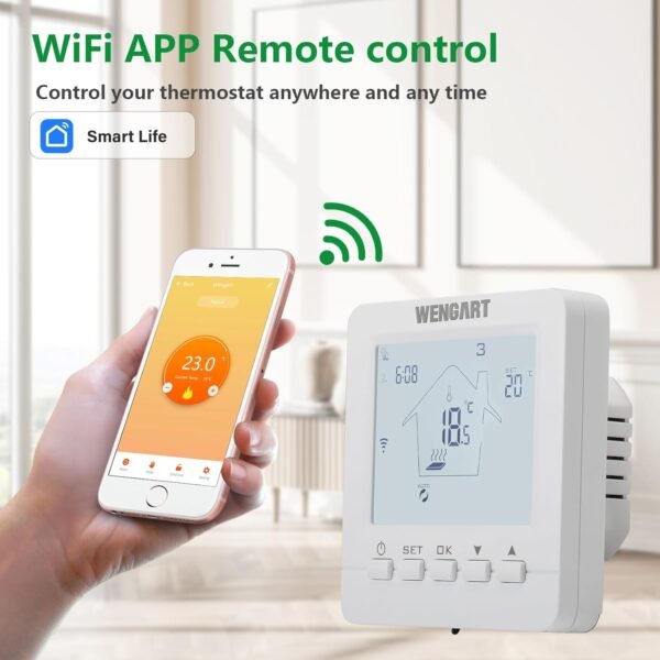 WiFi Smart Thermostat WG02B05,Heat Only 2.4GHz Wi-Fi APP TUYA for Electric Underfloor Heating with 3m Probe Sensor,Compatible with Alexa Echo/Google Home,AC90-240V Max16A White Backlight - Image 4
