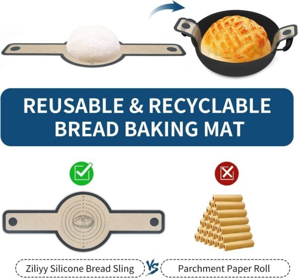 2 Pcs Silicone Bread Sling for Dutch Oven Liners Silicone Baking Mat [Non-Stick & Heat Resistant] Reusable Sourdough Bread Baking Supplies with Long Handle Bread Making Tools for Transfer Sourdough - Image 7