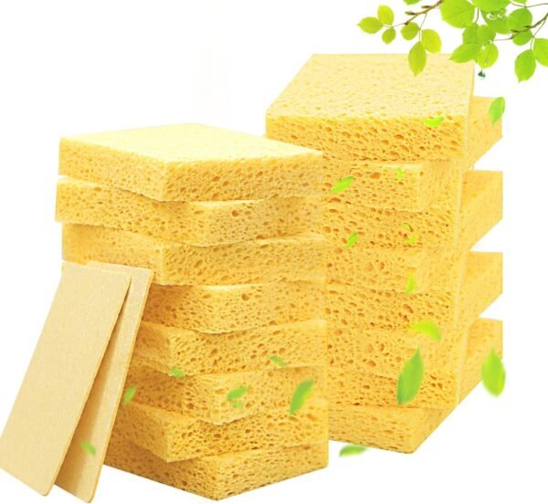 10 Pack Washing up Sponge Kitchen - Biodegradable Natural Cellulose Sponges, Non Scratch Pop up Sponges for Dish Countertops Sinks Floors & Showers Tile Sinks Glass Cleaning (Yellow, No Fade)
