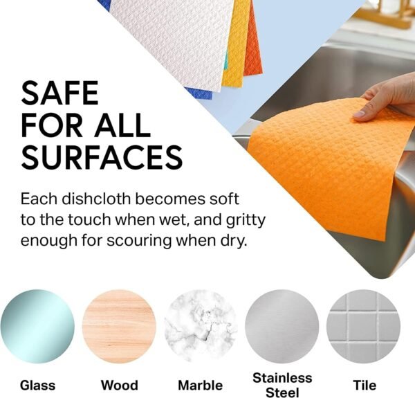 Swedish Dishcloth Cellulose Sponge Cloths – Bulk 10 Pack of Eco-Friendly No Odor Reusable Cleaning Cloths for Kitchen – Absorbent Dish Cloth Hand Towel (10 Dishcloths – Assorted) - Image 3