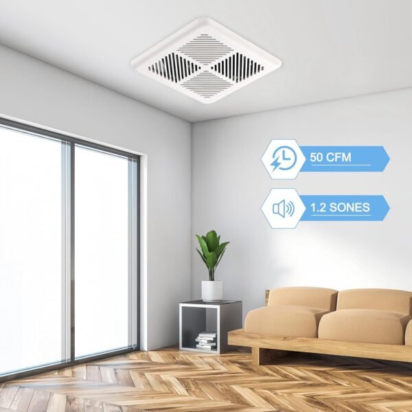 Tech Drive Very Quiet 50CFM 1.2Sone Bathroom Ventilation and Exhaust Fan,3inch duct, Ceiling or Wall Mounted Fan, Easy to Install - Image 2