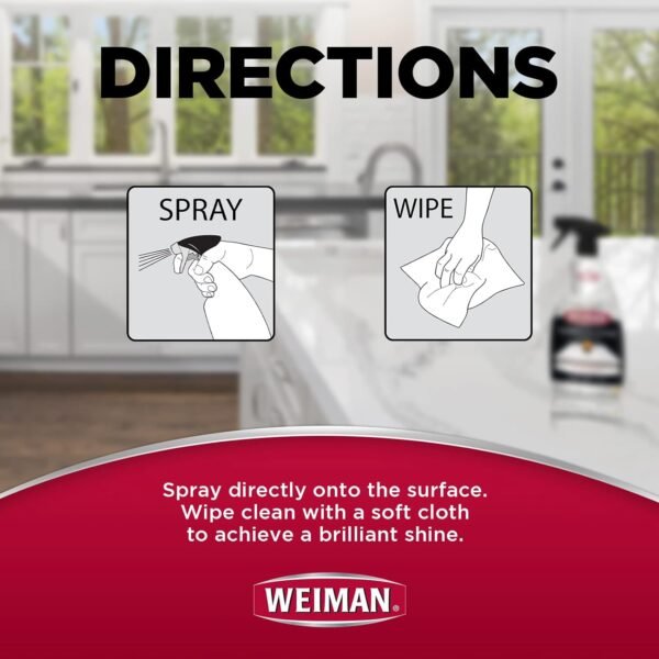 Weiman Quartz Countertop Cleaner and Polish - 24 Ounce (2 Pack w/MicroFiber Towel Included) - Clean and Shine Your Quartz Countertops Islands and Stone Surfaces with UV Protection - Image 4