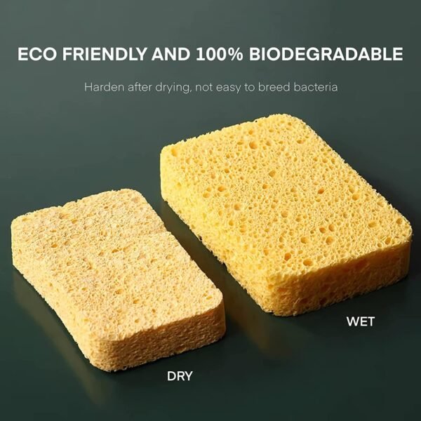 10 Pack Washing up Sponge Kitchen - Biodegradable Natural Cellulose Sponges, Non Scratch Pop up Sponges for Dish Countertops Sinks Floors & Showers Tile Sinks Glass Cleaning (Yellow, No Fade) - Image 6