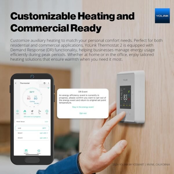 YoLink Thermostat 2, Smart Thermostat with Dual-Stage Heating & Cooling, Heat Pump Support, External Temp Sensors, Remote Control, Scheduling, Alexa & Google, Long-Range Connectivity, Hub Required - Image 4