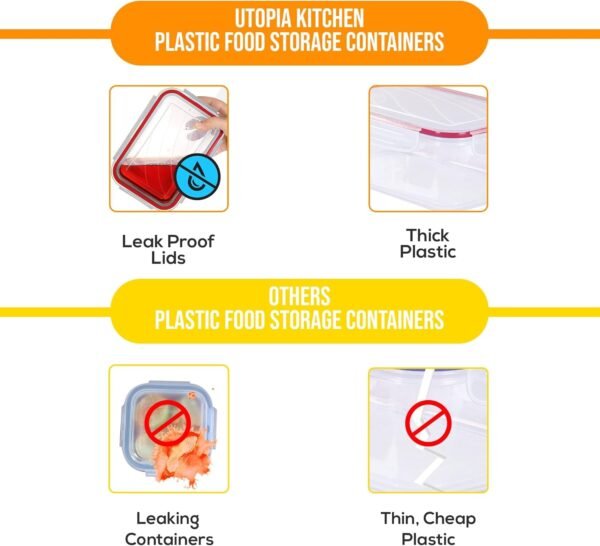 Utopia Kitchen Plastic Food Storage Container Set with Airtight Lids - Pack of 24 (12 Containers & 12 Snap Lids)- Reusable & Leftover Lunch Boxes - Leak Proof & Microwave Safe - Image 5