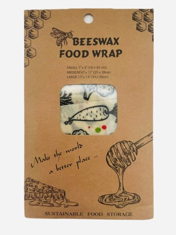 Washable Beeswax Food Wraps, 3 Sizes: Small 7 x 8 in, Medium 10 x 11 in, Large 13 x 14 in (VEGGIES)