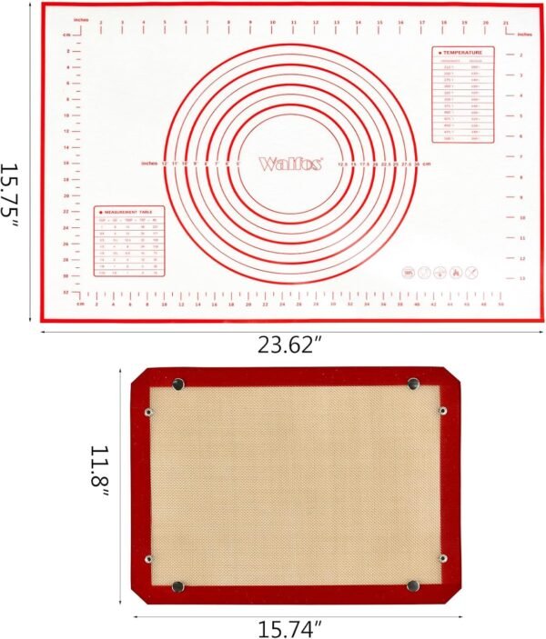 2 Pack Non-slip Pastry Mat Extra Large with Measurements 16"*24" for Silicone Baking/Counter Mat, Dough Rolling Mat,Oven Liner,Fondant/Pie Crust Mat By Folksy Super Kitchen - Image 3