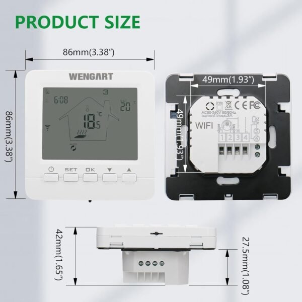 WiFi Smart Thermostat WG02B05,Heat Only 2.4GHz Wi-Fi APP TUYA for Electric Underfloor Heating with 3m Probe Sensor,Compatible with Alexa Echo/Google Home,AC90-240V Max16A White Backlight - Image 9