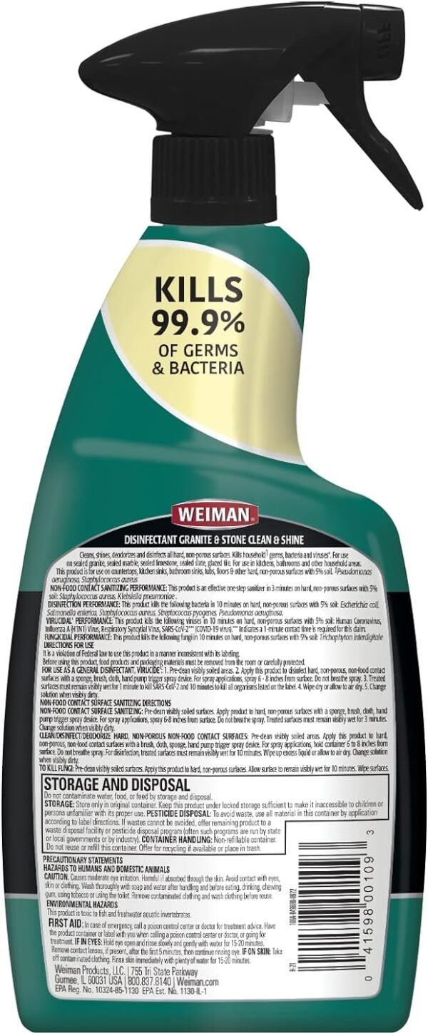 Weiman Disinfectant Granite Daily Clean & Shine, 24 Fl Oz (Pack of 1) - Image 2
