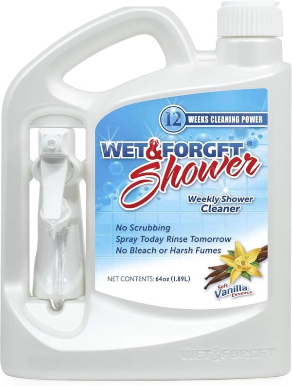 Wet & Forget Shower Cleaner Spray Multi-Surface Weekly Application Requires No Scrubbing, Bleach-Free Formula, Ready to Use, Vanilla Scent, 3 Months of Cleaning, 64 Fluid Ounces, 1 Pack