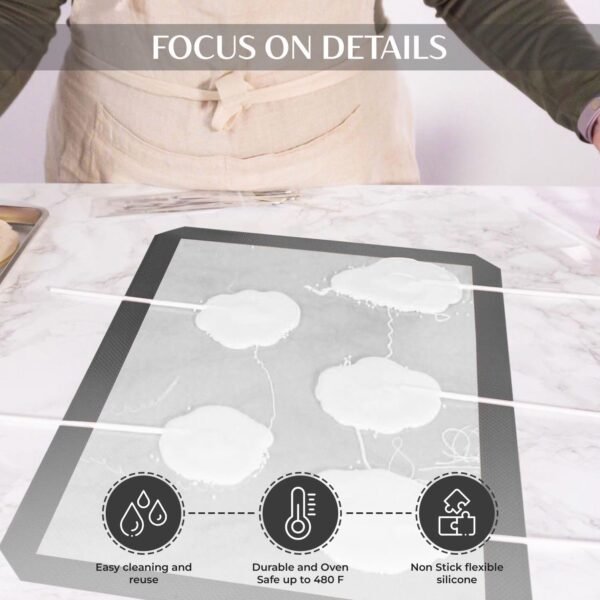 2 Pack Extra Large Silicone Baking Mat (19'x27') with Measurement Indicators, Non-Slip Surface, and Pastry Mat Sheet for Dough Rolling - Perfect for Creating Cookies, Macarons, and Bread - Image 3