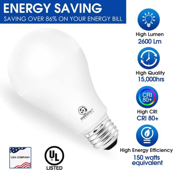 150 Watt LED Bulb, 2600LM Super Bright Light Bulbs, Daylight 5000K, Dimmable A21 LED Bulb, E26 Standard Base, UL Listed, Damp Rated, 2 Pack - Image 3