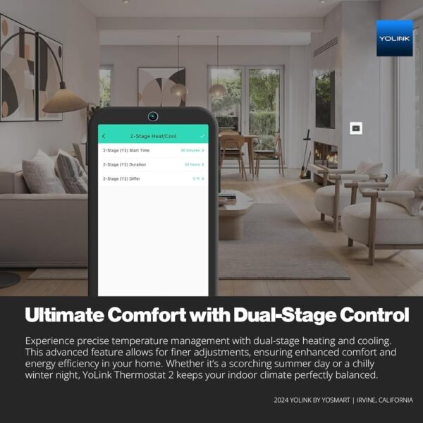 YoLink Thermostat 2, Smart Thermostat with Dual-Stage Heating & Cooling, Heat Pump Support, External Temp Sensors, Remote Control, Scheduling, Alexa & Google, Long-Range Connectivity, Hub Required - Image 2
