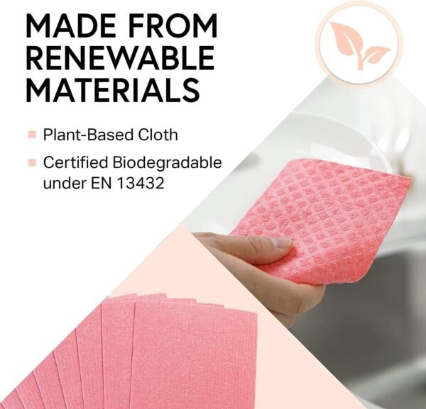 Swedish Dishcloth Cellulose Sponge Cloths – Bulk 10 Pack of Eco-Friendly No Odor Reusable Cleaning Cloths for Kitchen – Absorbent Dish Cloth Hand Towel (10 Dishcloths – Assorted) - Image 6