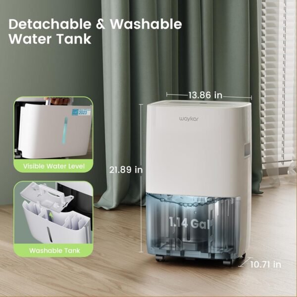 Waykar 120 Pints Energy Star Dehumidifier for Spaces up to 6,000 Sq. Ft at Home, in Basements and Large Rooms with Drain Hose and 1.14 Gallons Water Tank (JD025CE-120) - Image 5