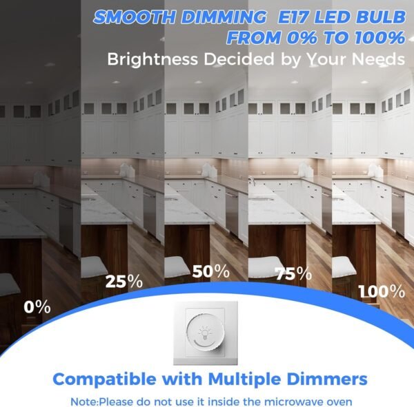 TOBEGLAM E17 LED Bulb Dimmable,3W Microwave Oven Light,40W Appliance Bulb Equivalent,6000K Cool White,E17 Intermediate Base Light Bulb for Stove Top,Appliance,Range Hood,Pack of 2 - Image 6