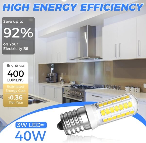 TOBEGLAM E17 LED Bulb Dimmable,3W Microwave Oven Light,40W Appliance Bulb Equivalent,6000K Cool White,E17 Intermediate Base Light Bulb for Stove Top,Appliance,Range Hood,Pack of 2 - Image 3