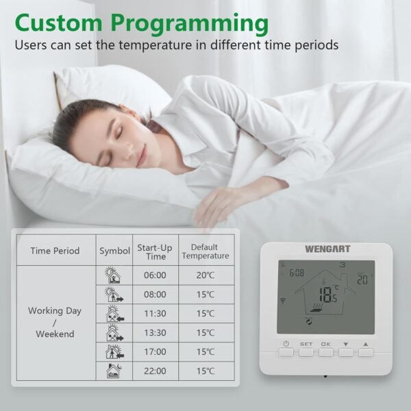 WiFi Smart Thermostat WG02B05,Heat Only 2.4GHz Wi-Fi APP TUYA for Electric Underfloor Heating with 3m Probe Sensor,Compatible with Alexa Echo/Google Home,AC90-240V Max16A White Backlight - Image 2