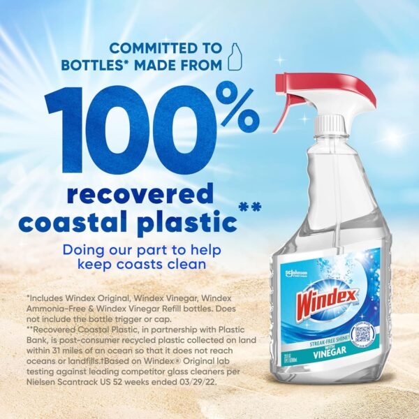 Windex with Vinegar Glass Cleaner Spray Bottle, Bottle Made from 100% Recovered Coastal Plastic, 23 fl oz - Image 3