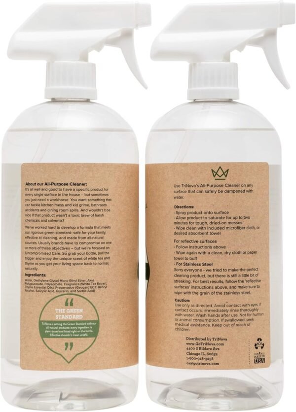 TriNova Natural All Purpose Cleaner 2 Pack 32 Oz Bottles - Safe & Effective Kitchen, Bathroom & Home Cleaner - Powered by Plants, Organic Cleaner Spray - Image 8