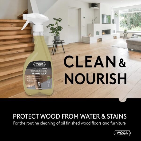 WOCA Denmark- Natural Soap Spray [750ml] - Cleaner And Protection Of Oil & Wax Finished Wood Countertops, Cutting Boards, Furniture, Cabinets, Trim and Floors (Natural) - Image 2