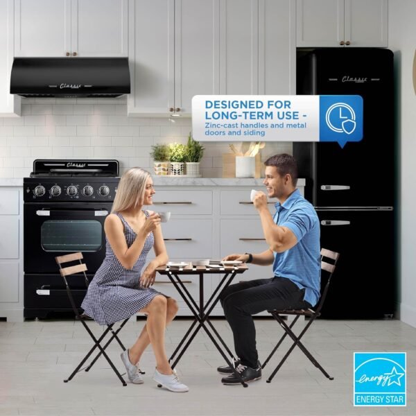 Unique Appliances UGP-330L B AC Classic Retro Refrigerator Electric Bottom-Mount Fridge with Intuitive Control Panel, 4 Glass Shelves, and 3 Freezer Drawers, Frost-Free, 12 cu./ft, Midnight Black - Image 3
