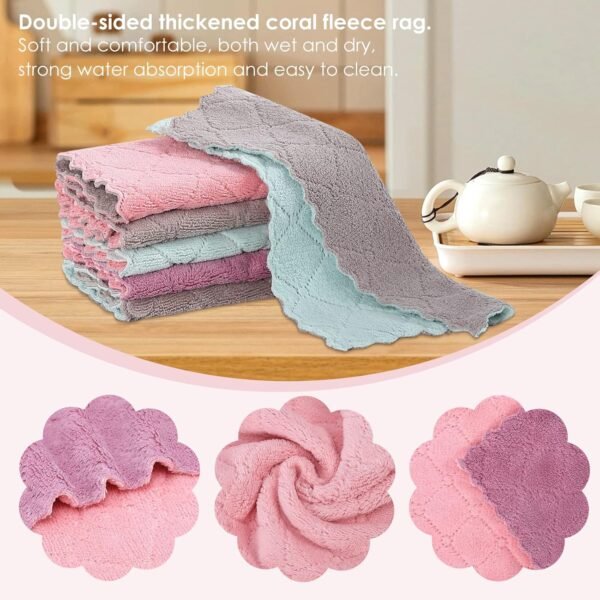 11Pack Kitchen Dish Cloths, Reusable Dish Towels, Nonstick Oil Washable Fast Drying, Super Absorbent Coral Velvet Cleaning Cloths for Mom from Daughter Son(Green-grey10 x 6") - Image 3