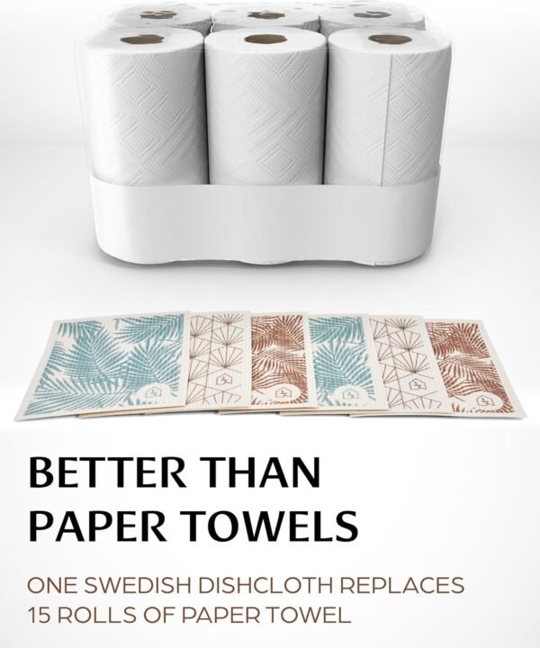 Swedish Dish Cloths for Kitchen - Reusable Dishcloths for Washing Dishes - Each Cellulose Dish Cloth Replaces 15 Rolls of Paper Towels and is More Absorbent than a Sponge - Dishcloth Set of Six - Image 3